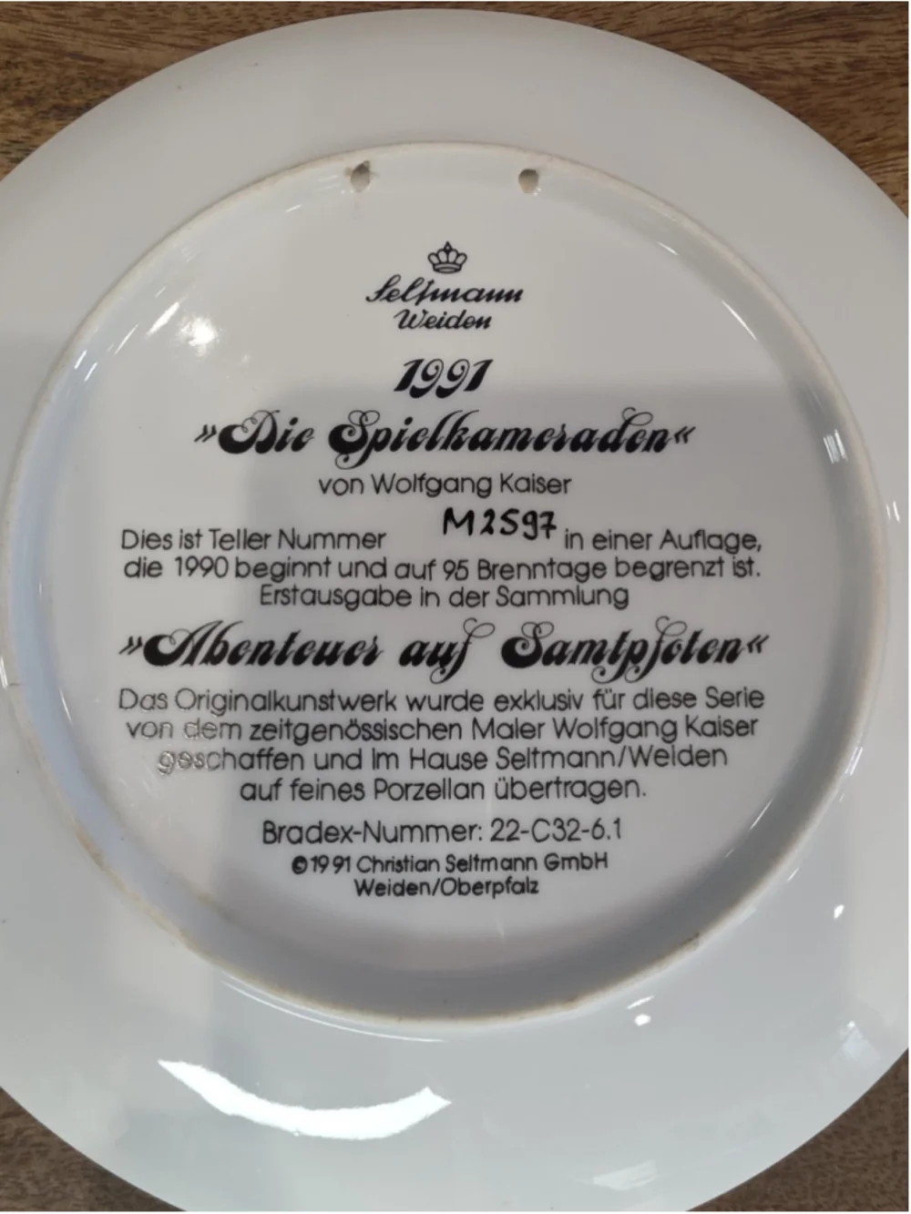 1991 Seltmann Weiden Die Spielkameraden Wolfgang Kaiser Cat Collector Plate